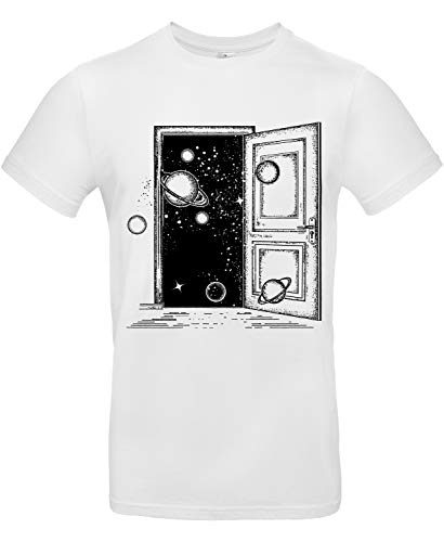 Smilo & Bron Herren T-Shirt mit Motiv Tür zum Universum Bedruckt Weiß White M von Generisch