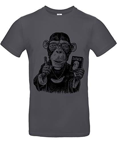 Smilo & Bron Herren T-Shirt mit Motiv Über die Entstehung der Arten Bedruckt Grau Dark Grey XL von Generisch