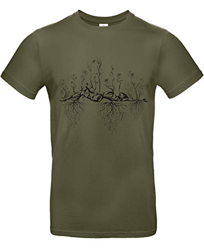 Smilo & Bron Herren T-Shirt mit Motiv Uralter Garten Bedruckt Grün Urban Khaki M von Generisch