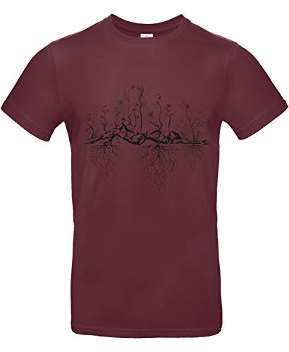 Smilo & Bron Herren T-Shirt mit Motiv Uralter Garten Bedruckt Rot Burgundy XXL von Generisch