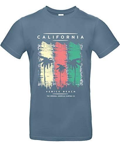 Smilo & Bron Herren T-Shirt mit Motiv Venice Beach Bedruckt Blau Stone Blue L von Generisch