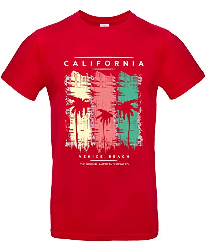 Smilo & Bron Herren T-Shirt mit Motiv Venice Beach Bedruckt Rot Red L von Generisch