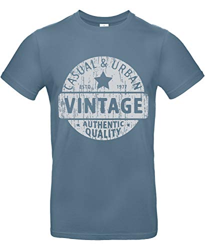 Smilo & Bron Herren T-Shirt mit Motiv Vintage Badge Bedruckt Blau Stone Blue XXL von Generisch