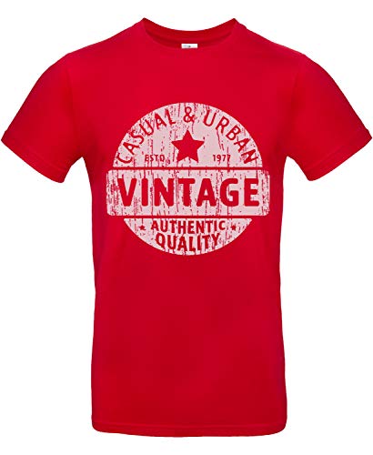 Smilo & Bron Herren T-Shirt mit Motiv Vintage Badge Bedruckt Rot Red M von Generisch