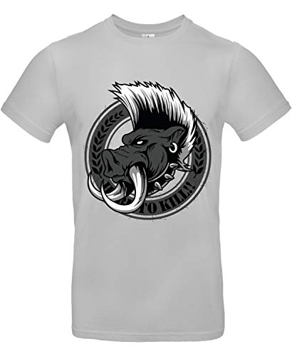 Smilo & Bron Herren T-Shirt mit Motiv Wild Boar Bedruckt Grau Pacific Grey XXL von Generisch