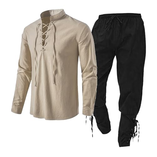 Smoking Suit Mittelalter Herren Bekleidungsset Herren Bekleidungsset mit Leinenhemd Herren Mittelalterhemd Mittelalter Hose mit Knöchelriemen Passform inkl, braun, S von Generisch