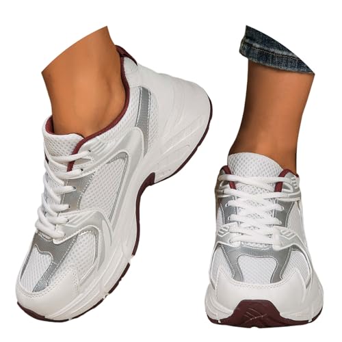 Sneaker Damen Damen-Laufschuhe Leichte Laufschuhe Slip In Schuhe Weiße Plateau Freizeitschuhe Sommerschuhe Slipper Sommer Halbschuhe Hallenschuhe Elegant Und Bequem Fitness Gym Weiß Turnschuhe von Generisch