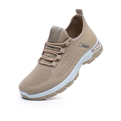 Sneaker Damen Herren Leicht Bequem rutschfest Orthopädische Unisex Ergonomischer Schmerzlinderungs-Schuh Laufschuhe Absorbing Turnschuhe Atmungsaktiv Sportschuhe Flache Walkingschuhe (B Khaki, 43) von Generisch