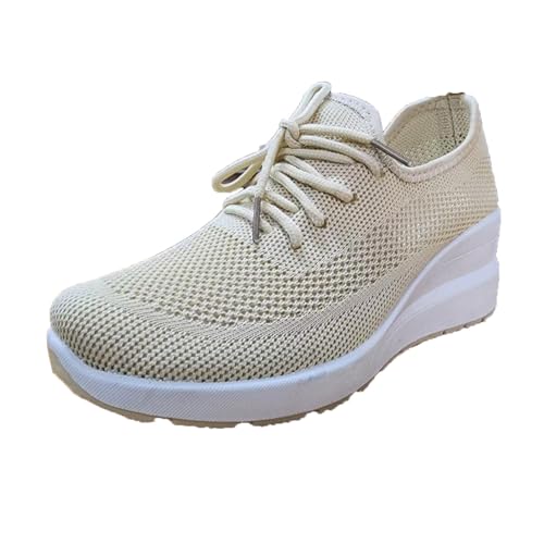 Sneaker Damen Keilabsatz Mesh Frühling Herbst Laufschuhe Leicht Atmungsaktiv Turnschuhe Breite Füße Schnür Walkingschuhe Mit Weiche Fußbett Memory Schaum Freizeitschuhe Outdoor Lässig Wanderschuhe von Generisch