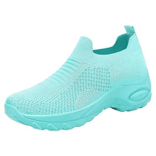 Sneaker Damen Laufschuhe Turnschuhe Sportschuhe Sicherheitsschuhe Sommerschuhe Orthopädische Leichtgewichts Trainingsschuhe Walkingschuhe Mesh Atmungsaktive Lässige Plateau Slip On (Green, 39) von Generisch