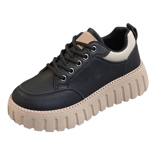 Sneaker Damen Retro Leder Sportschuhe Chunky Schuhe Leichte Walkingschuhe Modische Farbblock Freizeitschuhe rutschfest Bequeme Plateau Sneaker Erhöhung Damenschuhe für Alltag & Spaziergänge von Generisch