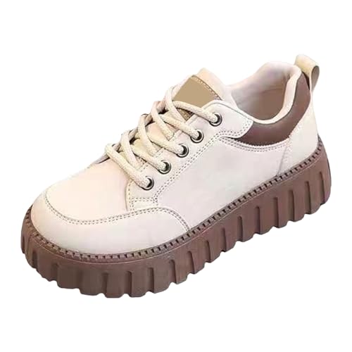 Sneaker Damen Retro Leder Sportschuhe Chunky Schuhe Leichte Walkingschuhe Modische Farbblock Freizeitschuhe rutschfest Bequeme Plateau Sneaker Erhöhung Damenschuhe für Alltag & Spaziergänge von Generisch