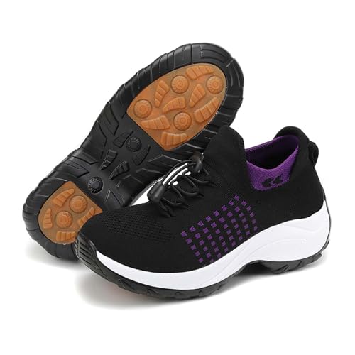 Sneaker Damen Schwarz Low-Top rutschfeste Fitnessschuhe Laufschuhe Sportschuhe Turnschuhe Wanderschuhe Outdoorschuhe Sommerschuhe Atmungsaktiv Joggingschuhe Walkingschuhe Damenschuhe von Generisch