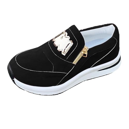 Sneaker Damen Segeltuch Turnschuhe Lässig Halbschuhe mit seitlichem Reißverschluss Plateau Freizeitschuhe Leicht Weiche Walkingschuhe Runde Zehe Wanderschuhe Bequeme Outdoor Bootschuhe von Generisch