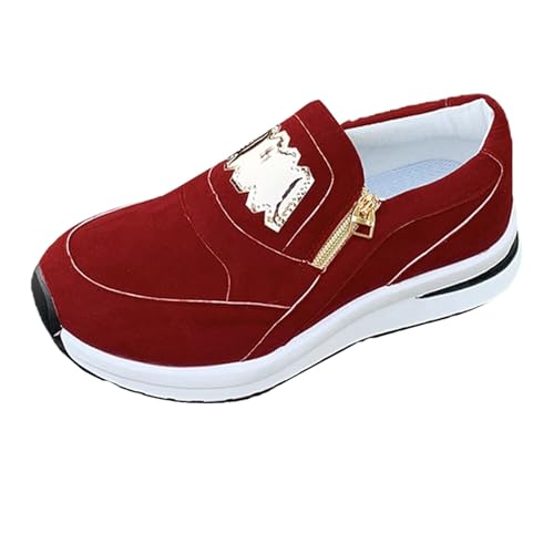 Sneaker Damen Segeltuch Turnschuhe Lässig Halbschuhe mit seitlichem Reißverschluss Plateau Freizeitschuhe Leicht Weiche Walkingschuhe Runde Zehe Wanderschuhe Bequeme Outdoor Bootschuhe von Generisch