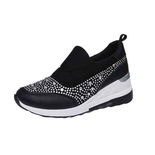 Sneaker Damen Sommer Glitzer, Damen Keilabsatz Sneakers Turnschuhe Leder Sportschuhe Mit Dicken Sohlen Breathable Orthopädische Laufschuhe Komfort rutschfest Joggingschuhe Plateau Wanderschuhe von Generisch