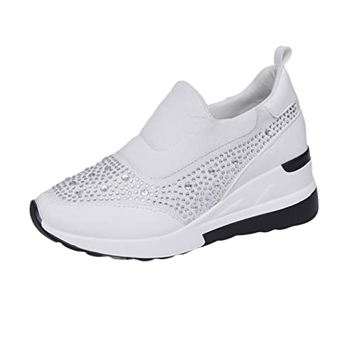 Sneaker Damen Sommer Glitzer, Damen Keilabsatz Sneakers Turnschuhe Leder Sportschuhe Mit Dicken Sohlen Breathable Orthopädische Laufschuhe Komfort rutschfest Joggingschuhe Plateau Wanderschuhe von Generisch