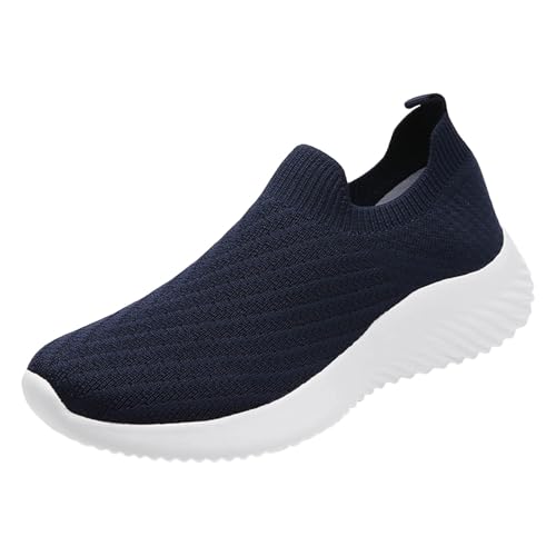 Sneaker Damen Turnschuhe alle Jahreszeiten, runde Zehenpartie, Tiefe Öffnung, Schnürschuhe, lässige Sneakers, atmungsaktive Flache Netzschuhe, Fitness-Wanderschuhe Trainers (Dark Blue, 43) von Generisch