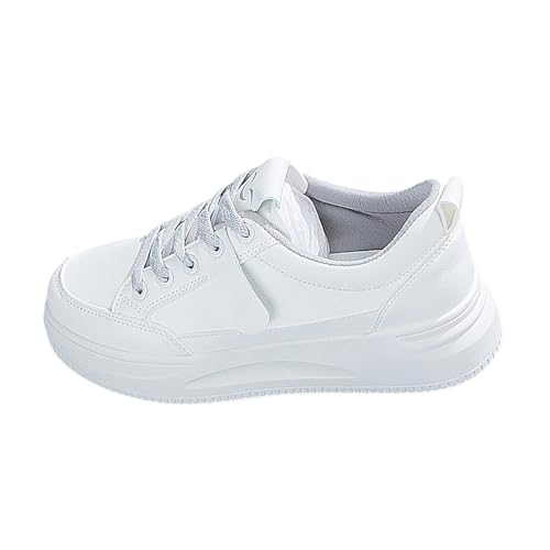 Sneaker Damen Weiß Freizeitschuhe Bequem Sportschuhe Leicht Laufschuhe Atmungsaktiv rutschfest Walkingschuhe Arbeitsschuhe Schnürschuhe Einfarbig Chunky Schuhe Dicker Sohle Damenschuhe für Alltag von Generisch