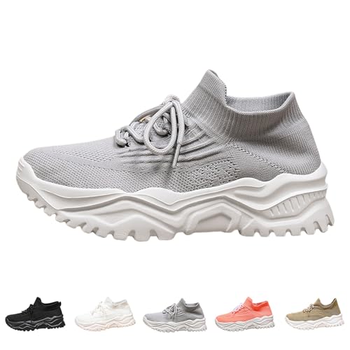 Sneaker Damen Weiss Orthopädische Atmungsaktive Mesh Joggingschuhe Einfarbig Walkingschuhe Dicker Sohle Sommerschuhe Rutschfest Sportschuhe Weichen Bequem Trainerschuhe Athleisure Wanderschuhe von Generisch