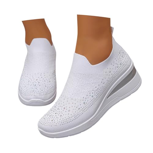 Sneaker Glitzer Damen mit Strass Straßenlaufschuhe Weiche Sohle Turnschuhe Leichte Laufschuhe Sportschuhe Freizeit Breite Füße Schuhe Schlupfschuhe Damenschuhe Sicherheitsschuhe von Generisch