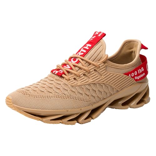 Sneaker Herren Laufschuhe Shoes for Men Walking Non Slip Breathable Knit On Tennisschuhe Trainingsschuhe Atmungsaktiv (Khaki, 43) von Generisch