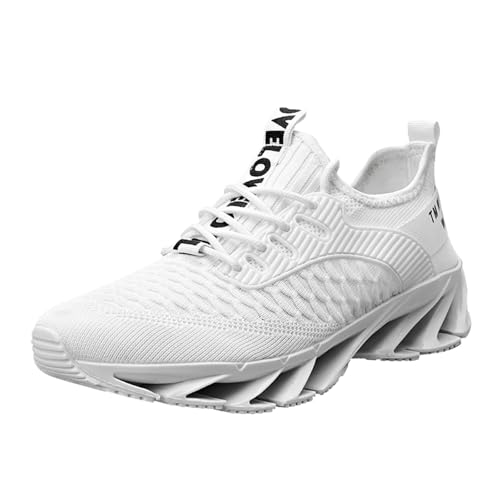 Sneaker Herren Laufschuhe Shoes for Men Walking Non Slip Breathable Knit On Tennisschuhe Trainingsschuhe Atmungsaktiv (White, 44) von Generisch