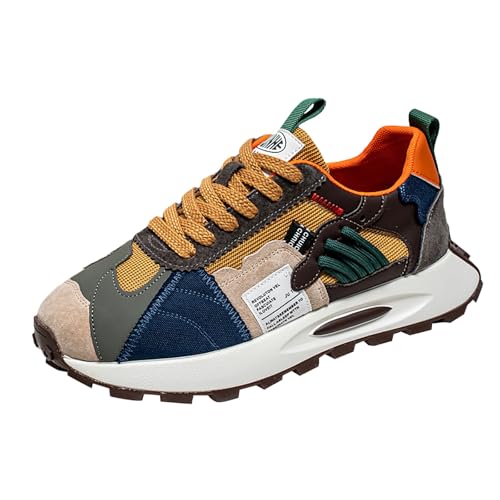 Sneaker Herren Modische Patchwork Herrenschuhe Sportlich Straßenschuhe Flach Weiche Sohle Freizeitschuhe Mesh Atmungsaktive Walkingschuhe Outdoor Lässig TrainerSchuhe Dicke Boden Sneakers von Generisch