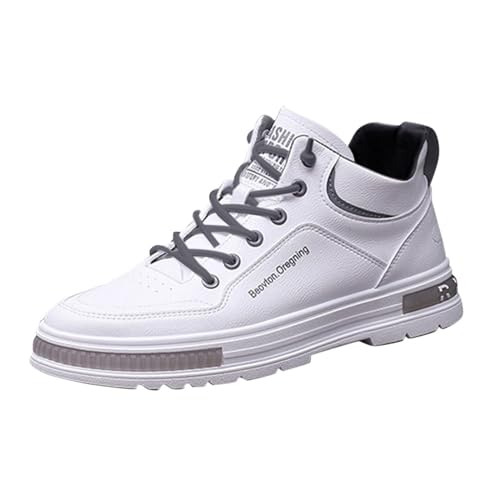 Sneaker Herren Sportschuhe Lederschuhe für Herren, modische Schnürhalbschuhe Tennisschuhe Trainingsschuhe Atmungsaktiv (White, 39) von Generisch