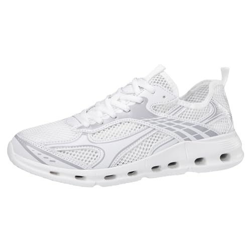 Sneaker Herren Turnschuhe Muster, minimalistisches Farbblock-Mesh, atmungsaktiv, bequem, rutschfest, Outdoor-Sport- Freizeitschuhe Tennisschuhe Trainingsschuhe Atmungsaktiv (White, 43) von Generisch
