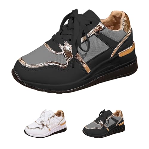 Sneaker mit hohem Absatz für Damen, bequem, leicht, Plateau-Sneaker, lässig, atmungsaktiv, Schnürschuhe, Wanderschuhe, klassischer Reißverschluss, klobige Schuhe, Schwarz , 37.5 EU Sneaker mit hohem Absatz für Damen, bequem, leicht, Plateau-Sneaker, lässig, atmungsaktiv, Schnürschuhe, Wanderschuhe, klassischer Reißverschluss, klobige Schuhe, Schwarz , 37.5 EU von Generisch