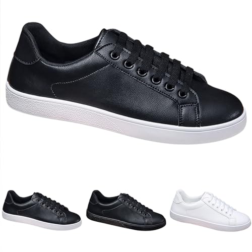 Sneakers Herren Schwarz Leder Sportschuhe Herren Schwarz Mit Weißer Sohle Skate Schuhe Wasserdich Joggingschuhe Breite Halbschuhe Leicht Sportschuhe Gedämpft Freizeitschuhe rutschfeste Arbeitsschuhe von Generisch