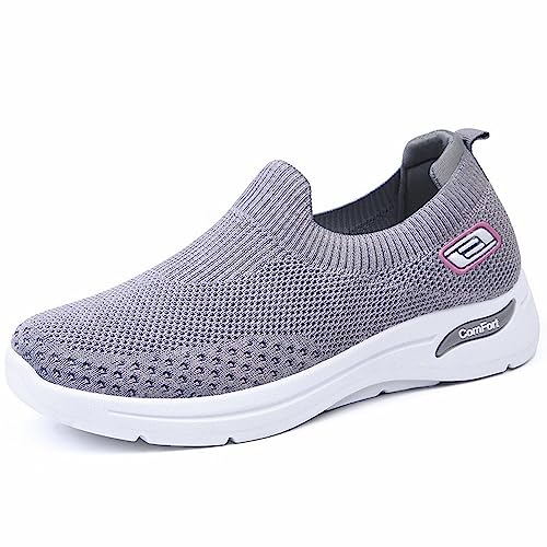 Sneakers für Damen, Baumwollstoff, Sneaker, Mesh-Sneaker, Wanderschuhe, Freizeitschuhe, Turnschuhe, Laufschuhe, Sommer-Sneaker, Komfort, leicht, Sport und Outdoor, grau, 38 EU von Generisch