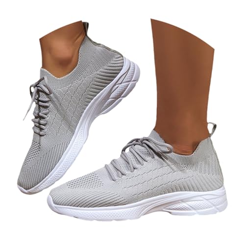 Sneakers für Damen 2025 Top Atmungsaktives Mesh Gestrickte Gewebte Wanderschuhe Leichte Breite Breite Outdoor-Sportschuhe mit Weicher Sohle Hallux Valgus Schuhe Damen Stiefeletten (Light Ashy, 40) von Generisch