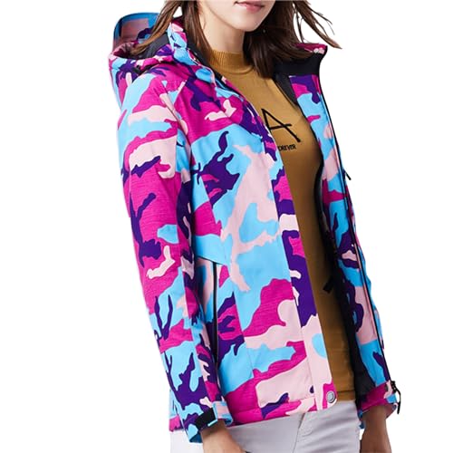 Snowboardjacke Damen Warm Gefüttert Wanderjacke Winddichte Atmungsaktiv Softshelljacke Funktionsjacke Wasserdicht Winterjacke Skijacke Schwarz mit Kapuze Wintermantel Outdoorjacke von Generisch