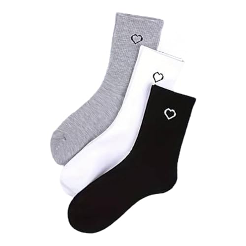 Socken Damen & Herren im 3er pack in den Farben Weiß, Grau und Schwarz mit Herzmotiv, Geschenksocken for Him & Her, unisex Socken mit Herz motiv, Einheitsgröße 36-43, Herzsocken von Generisch