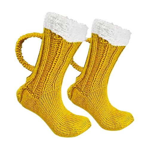 Socken Mit Bierkrug, Bierkrug Socken Mit Henkel, Stricken Bier Becher Socken, Stricksocken Winter Dicke Warme Socken, Lustige Stricksocken Für Herren Damen, Geschenk Für Bierliebhaber von Generisch