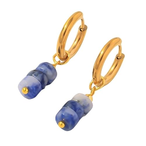 Sodalithperlen, Baumelnde Tropfenohrringe für Frauen, Handgefertigte Edelstein Flachscheibenperlen, Baumelnde Huggie Creolen, Retro Boho Sommer Strandschmuck von Generisch