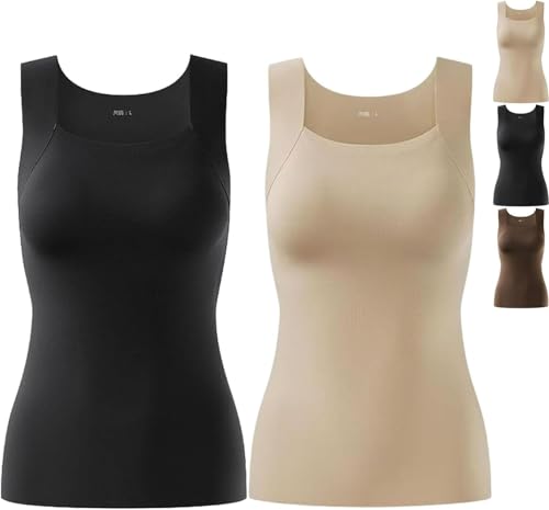 Sofenthiss U-Ausschnitt Shapewear Integrierter BH Tank Tank Tops für Damen, Schwarz + Haut, XL von Generisch