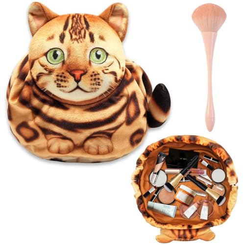 Soft Cat Shaped Drawstring Makeup Bag,Cute Cat Cosmetic Bags for Women,Funny Feline Toiletry Bag Storage Organizer von Generisch