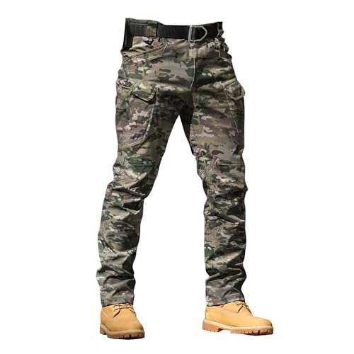 Softshell Thermohose Herren Einfarbiger Outdoor-Stretch-Overall für Herren mit Tarnmuster und großen Taschen, lockere, weiche Hose, regendichte Trainingshose Skianzug Herren (Camouflage, XXL) von Generisch