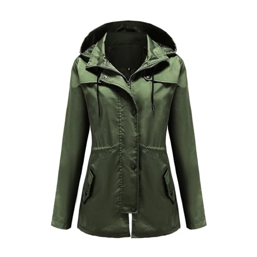 Softshelljacke Blau Damen Regenjacken in Übergröße für Damen, leicht, mit Kapuze, Regenmantel für Outdoor-Reisen, Wandern, Windjacke Regenjacke Friesennerz (Blackish Green, S) von Generisch