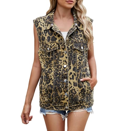 Softshelljacke Damen Winter-Windbreaker Regenjacke Damen Freizeitjacke Modischer Kunstwestenmantel mit Leopardenmuster für den Alltag Frühling Winter Outfits Outdoorjacke Damen 46 (Khaki, XL) von Generisch