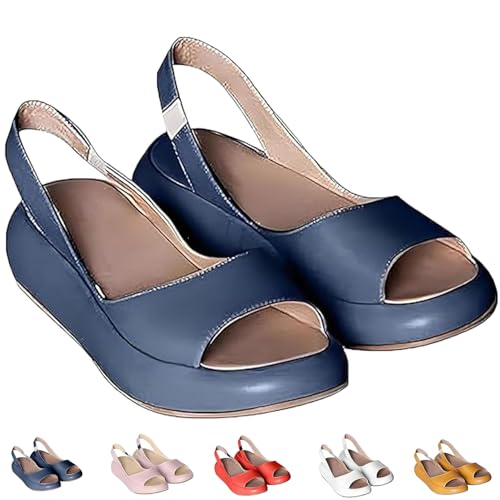 Solea Cushioned Sandals Ultra-soft cushioned footbed, Minimalist Sandals Lightweight Slip-On Peep-Toe Sandal, for Women (Blue,39) von Generisch
