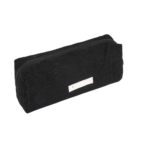 Solid Color Corduroy Pencil Literary And High School Student Stationery Bag 3 Farben Zur Wahl FüR Teenager FüR Schule Und Stiftetasche Mit ReißVerschluss Schreibwaren Organizer Tasche (Black) von Generisch