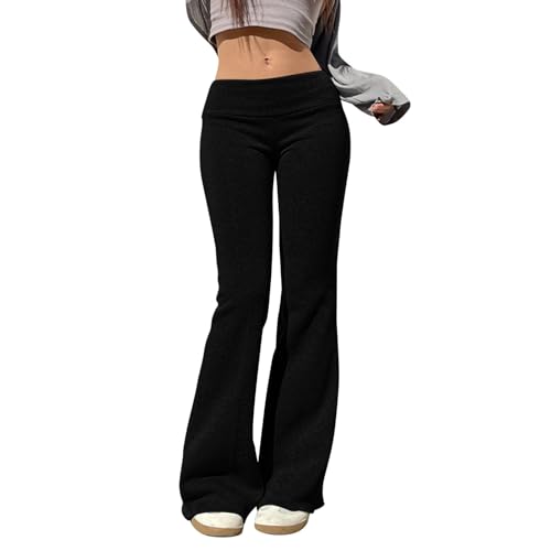 Solid Flare Sweatpants für Damen, Glockenunterteil, niedrige Taille, dehnbare Anzughose, weites Bein, Bootcut, Bootleg, Yogahose, Baggy-Sweathose für Damen, Schlag-Leggings, Laufhose, Schwarz , S von Generisch