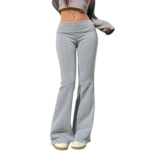 Solid Flare Sweatpants für Damen, Glockenunterteil, niedrige Taille, dehnbare Anzughose, weites Bein, Bootcut, Bootleg, Yogahose, Baggy-Sweathose für Damen, Schlag-Leggings, Laufhose, grau, M von Generisch