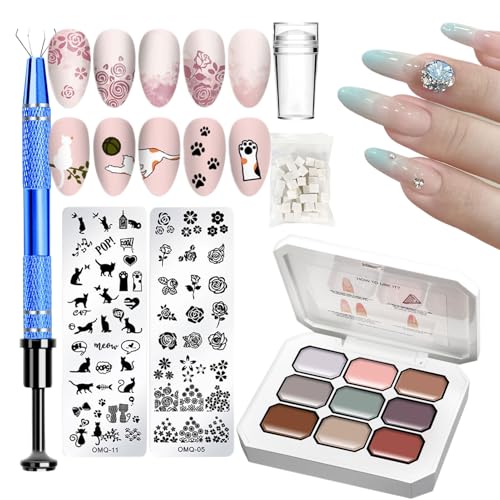 Solid Gel Nail Polish Set, Gradient Art Manicure Kit, 3.42x2.63 Inches Long Lasting Gel Finish, Includes Sponges & Metal Grabber for Home Use, Adults, Girls, and Women von Generisch