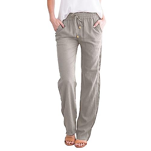 Solide Gerade Hosen Taille Lange Frauen Lässige Elastische Baumwollhosen Damenhose Taillenhose Freizeithose Mit Taschen Hose Damen Jogginghose Baggy Elastisch Grün Elegant Outdoorhose (Grey, L) von Generisch