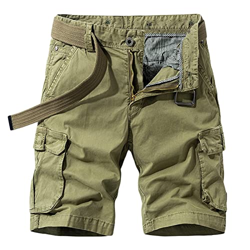 Solide Leichte Cargo Shorts für Herren Sommer Strandshorts mit Mehreren Taschen Relaxed Fit Cotton Outdoor Short Pants ohne Gürtel (Khaki,30) von Generisch